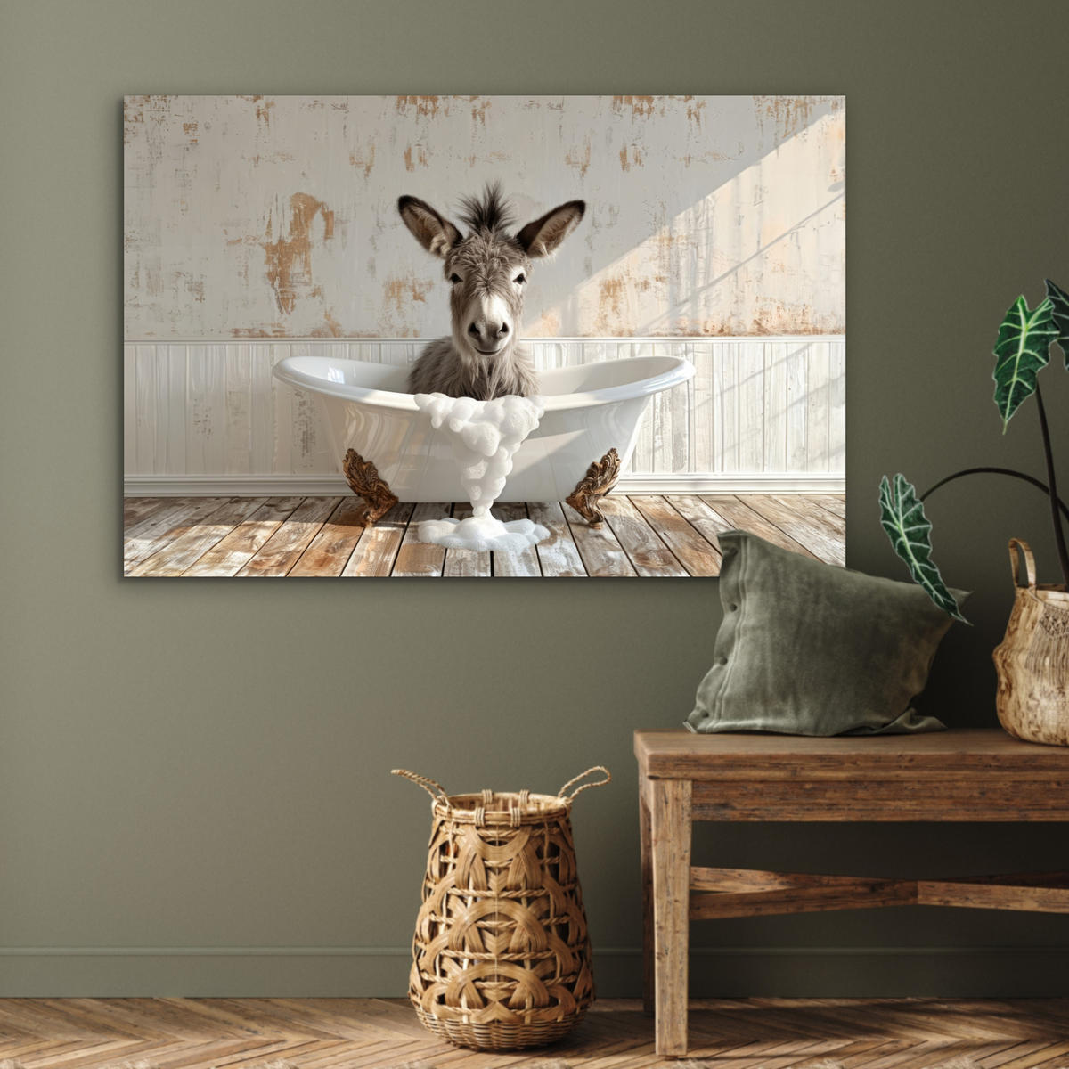METALLBILD Esel - Tiere - Badewanne - Schaumstoff 90x60 cm - Weiß, Metall (90/60cm) - MuchoWow