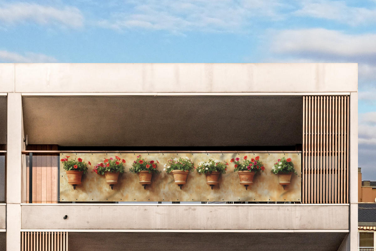 BALKON-SICHTSCHUTZ Blumentöpfe - Wand - Vintage - Terra cotta, Kunststoff (500/110cm) - MuchoWow