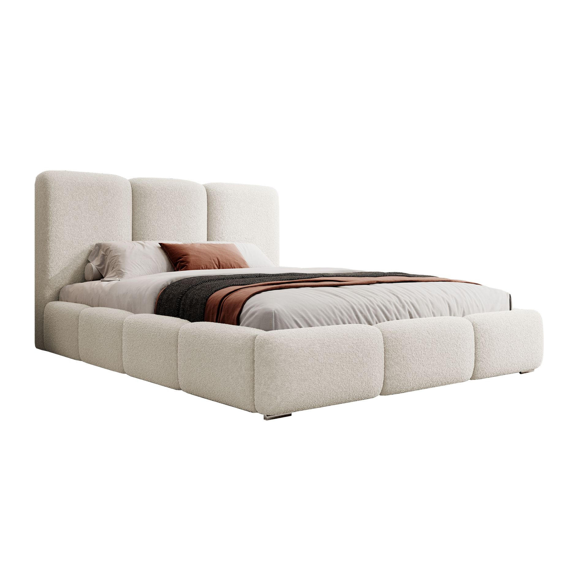 POLSTERBETT Bauro mit Bouclé-Bezug Vanille 140x200 cm - Silberfarben/Hellgelb, Textil (140/200cm) - Selsey