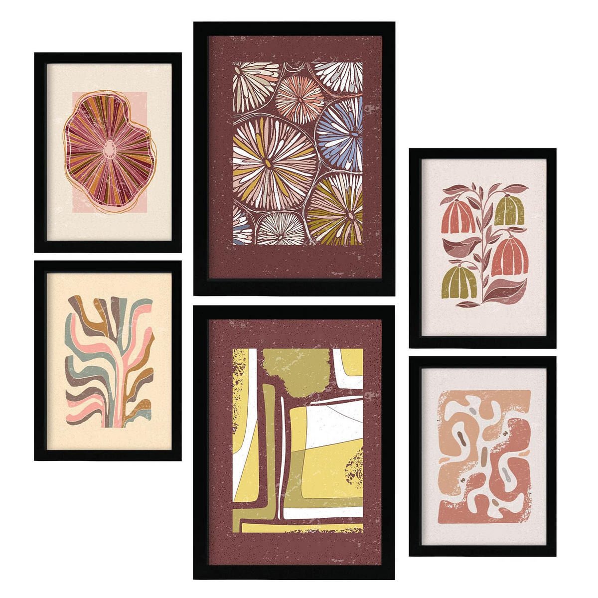 POSTER Set Mit 6 Drucken Mit Bürgersteig In Der Sammlung Ethnischer Stil A3 & A4 Schwarzer Rahmen - Schwarz, Papier (29/3cm) - Nacnic