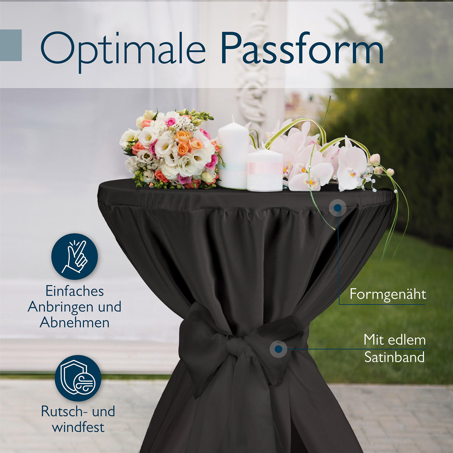 Thumbnail - Beautissu  Stehtischhusse, Schwarz, Kunststoff, Rund, 80x145 cm, Wohntextilien, Bezüge, Stehtischhussen