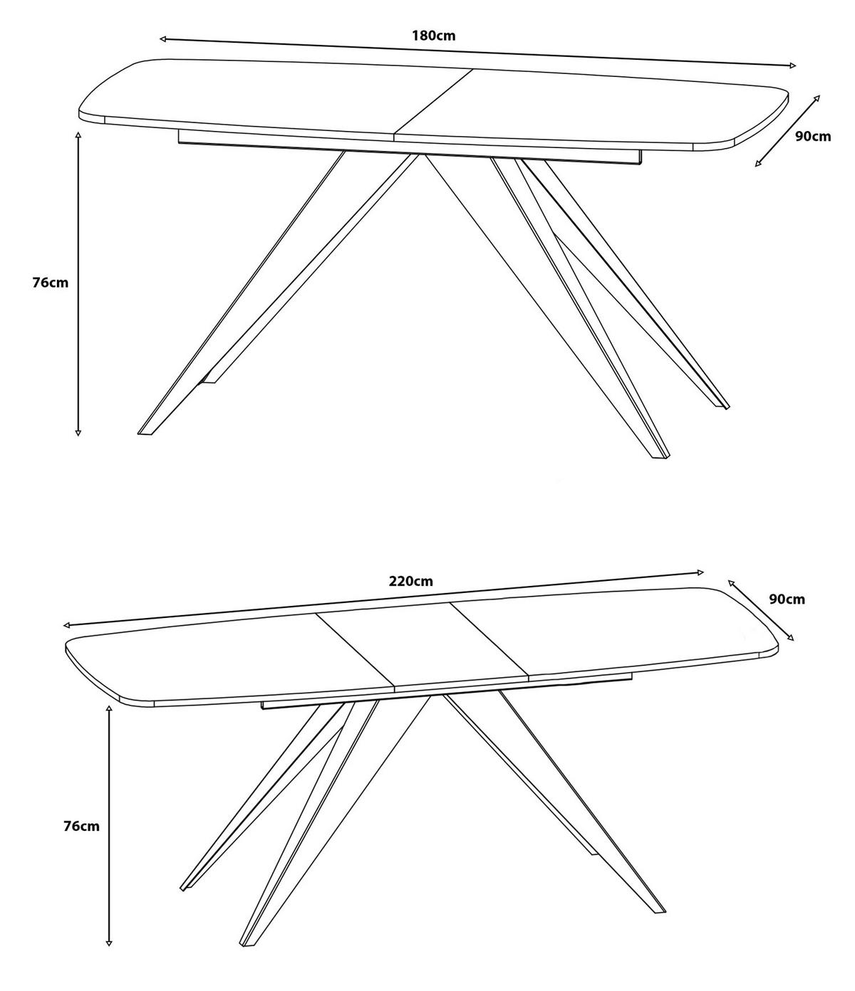 ESSTISCH Ferro Bellato Grau / Schwarz 180/220 / 90 / 76cm - Schwarz/Grau, Holz/Holzwerkstoff (180/90/76cm) - Feldmann-Wohnen