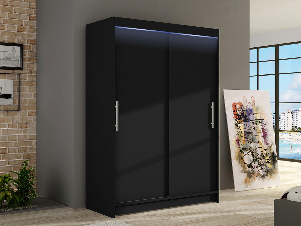 KLEIDERSCHRANK Miami I, mit RGB LED Beleuchtung - Silberfarben/Schwarz, Holzwerkstoff/Kunststoff (120/200/58cm) - MIRJAN24