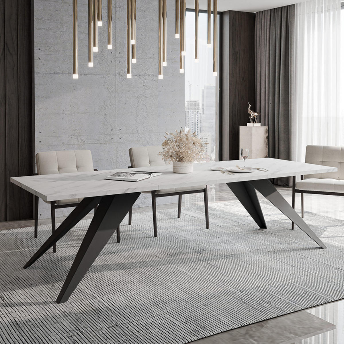 AUSZIEHTISCH XANDRO 140/80/76 cm mit Metallgestell, Schwarz / Bianco - Perlmutt/Schwarz, Holzwerkstoff/Metall (80/140/76cm) - Idohome