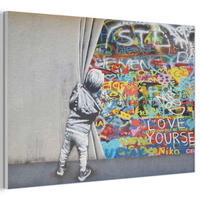 AKUSTIKBILD Graffiti - Junge - Ilussie - Straßenkunst Akustikpaneele 90x60 cm - Hellgrau, Kunststoff (90/60/0.9cm) - MuchoWow