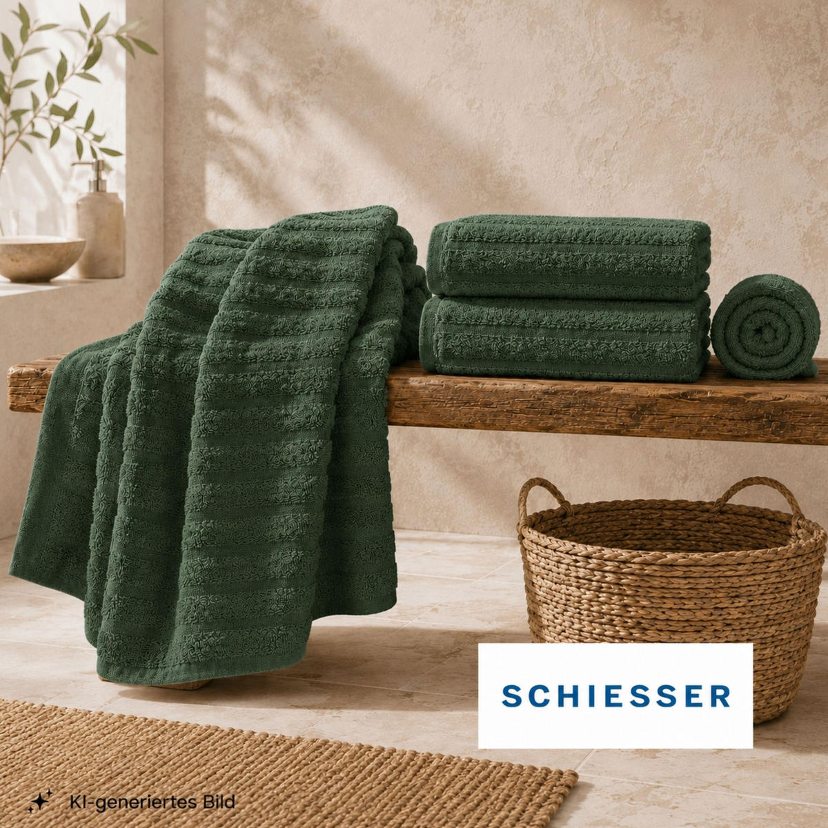 HANDTUCHSET Neapel - 4-teilig - 50x100 cm - Dunkelgrün - Dunkelgrün, Textil (50/100cm) - SCHIESSER