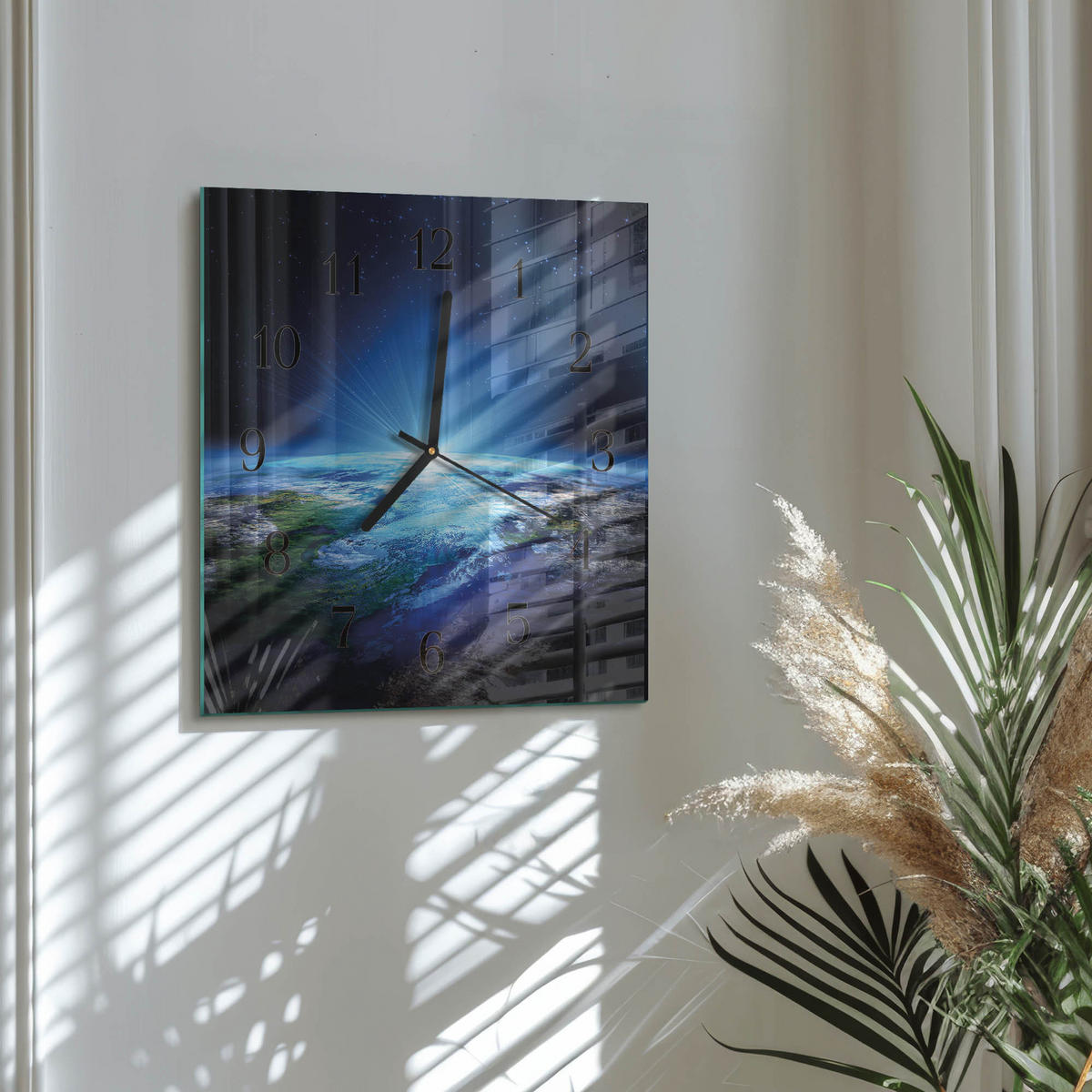 WANDUHR 30x30 cm - Das Universum der Erde - Blau, Glas (30/30/0.4cm) - TULUP