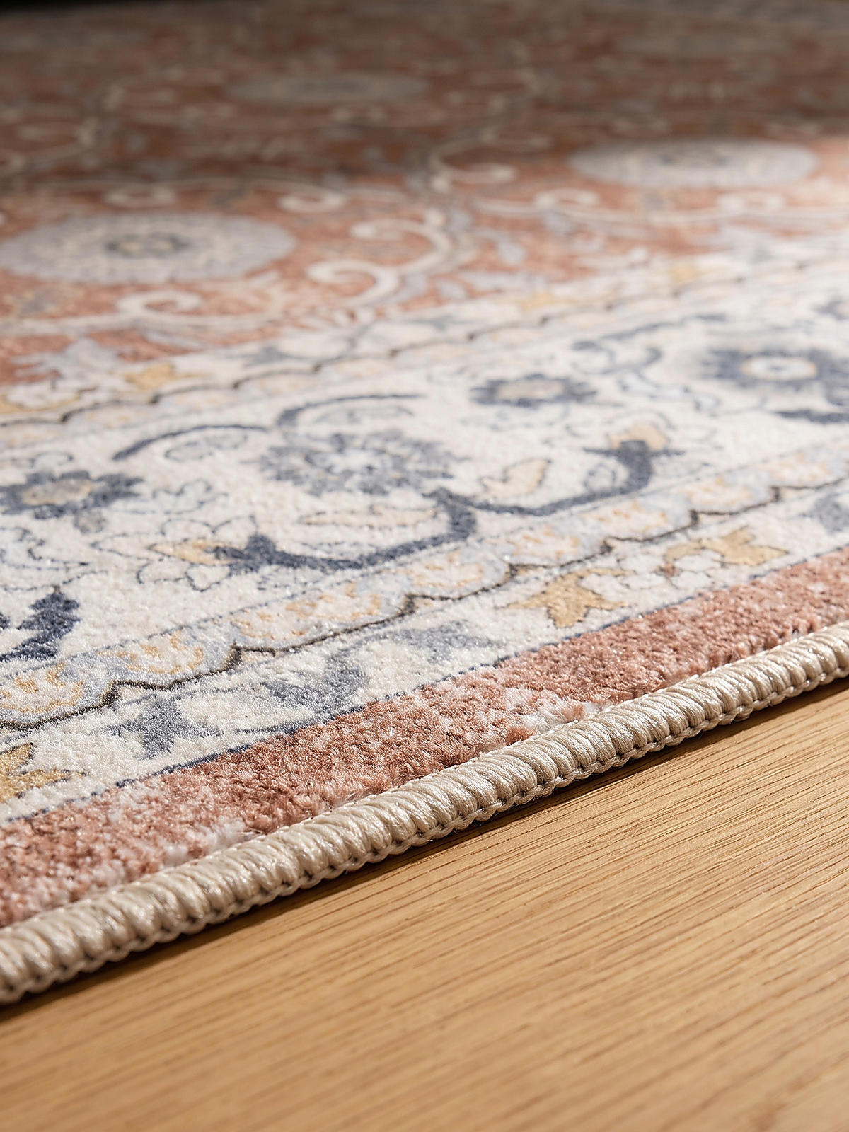 TEPPICH Kurzflor, waschbar, mit floralen Ornamenten, VERNANTE in Terrakotta-Creme, 140 x 200 cm - Rot, Textil (140/200cm) - KADIMA DESIGN