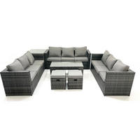 GARTENMÖBEL COUCHTISCH SET mit Sofa Polyrattan Outdoor 11-Sitzer - Dunkelgrau/Grau, Glas/Kunststoff - Fimous