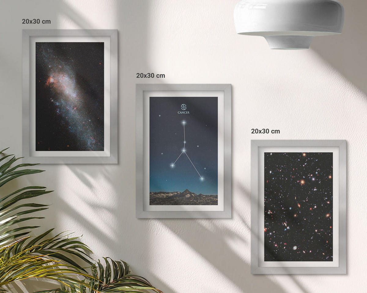BILDER SET 3er Set - 20x30 cm Silberner Rahmen - Weltraumgalaxie-Konstellation Krebs - Silberfarben, Kunststoff (20/30cm) - TULUP