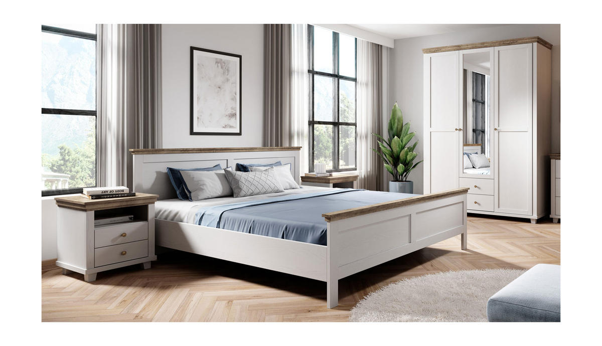 SCHLAFZIMMER-SET Evora abisko ash / eiche lefkas 4-teilig - Braun/Weiß, Holz/Holzwerkstoff (160/200cm) - Feldmann-Wohnen