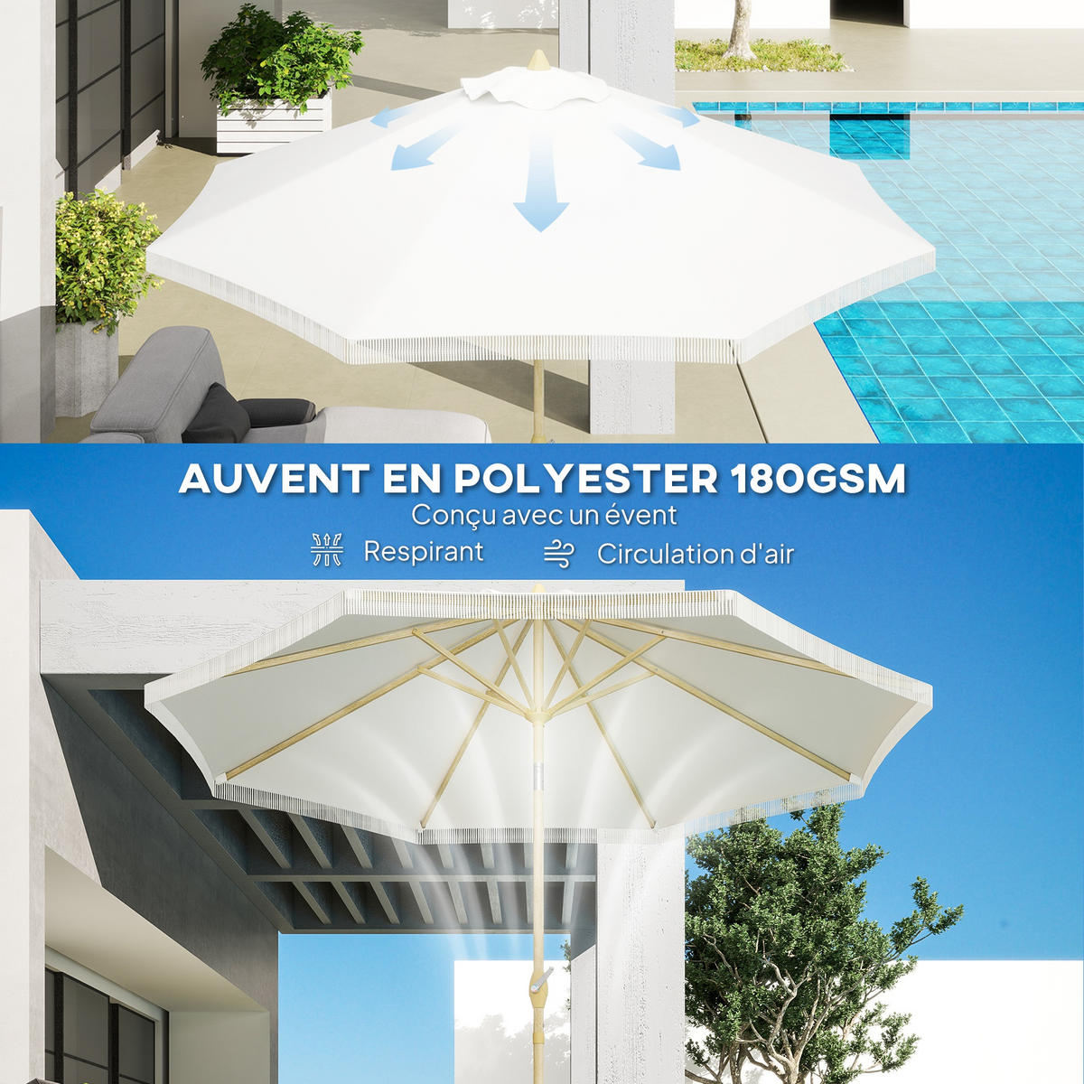 SONNENSCHIRM Weiß Knickbar Ø 265/244 cm - Weiß, Textil (265/265cm) - PANGIVO