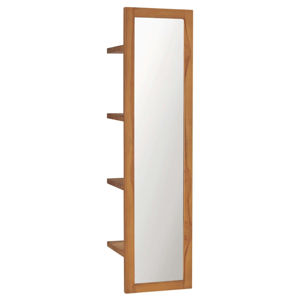 WANDSPIEGEL mit Regalen 30×30×120 cm Teak Massivholz - Naturfarben, Holz (30/120/30cm) - furnicato