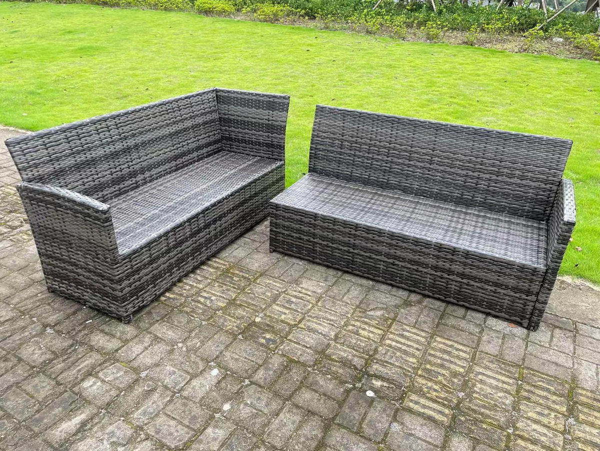 GARTENMÖBEL SET mit Rechteckiger Esstisch Polyrattan Dunkelgrau 9-Sitzer - Dunkelgrau/Grau, Glas/Kunststoff - Fimous