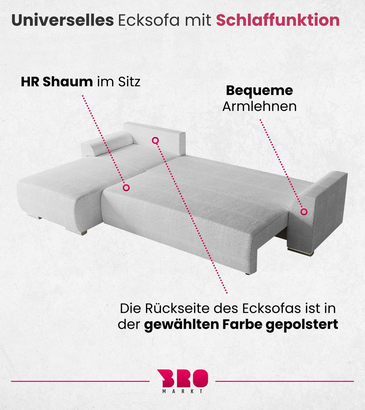 ECKSOFA Sydney mit Schlaffunktion Weiß Boucle - Ecru/Weiß, Textil (280/184cm) - Bromarkt