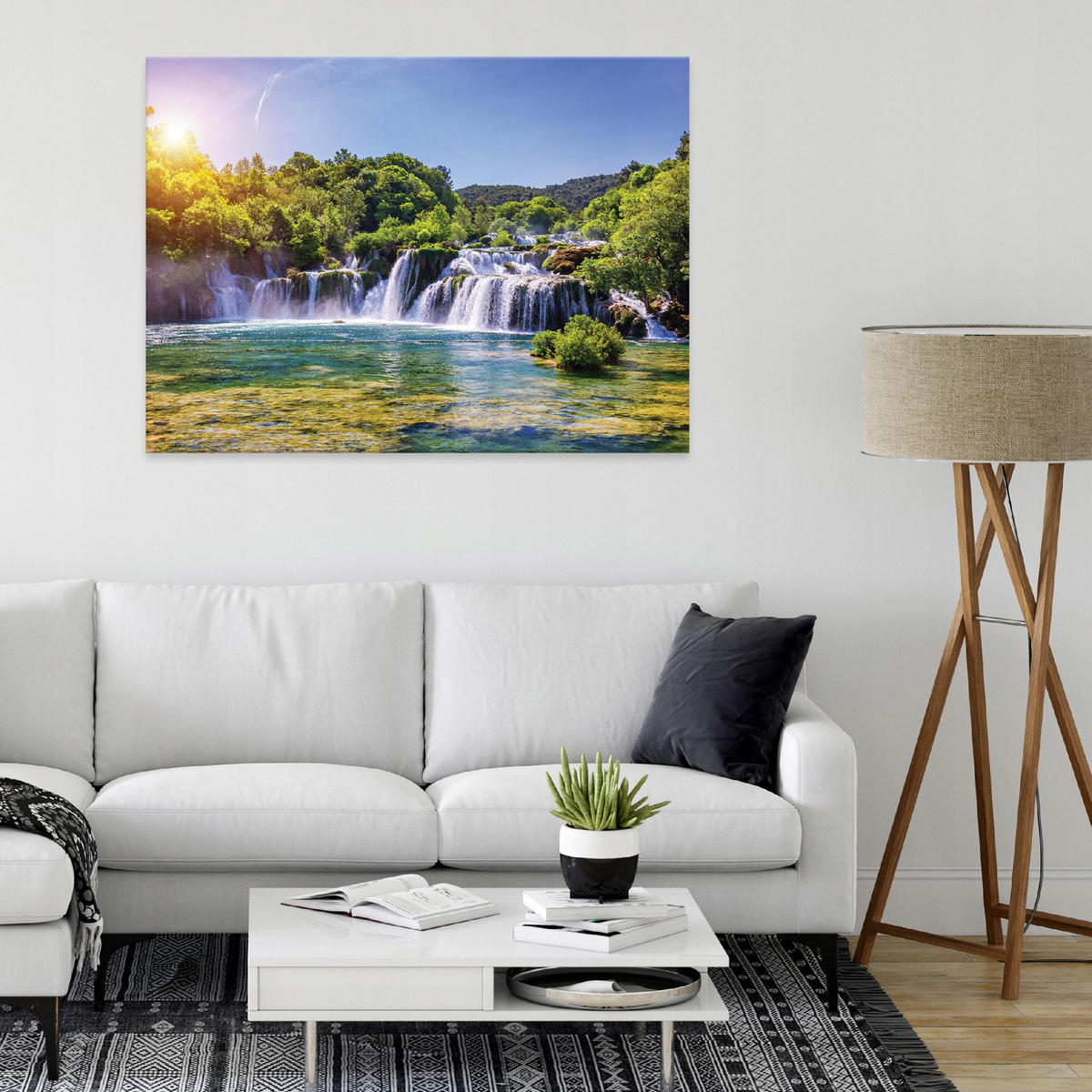 LEINWAND BILDER Wasserfall Natur 120x80 - Multicolor, Holzwerkstoff (120/80cm) - Wallarena