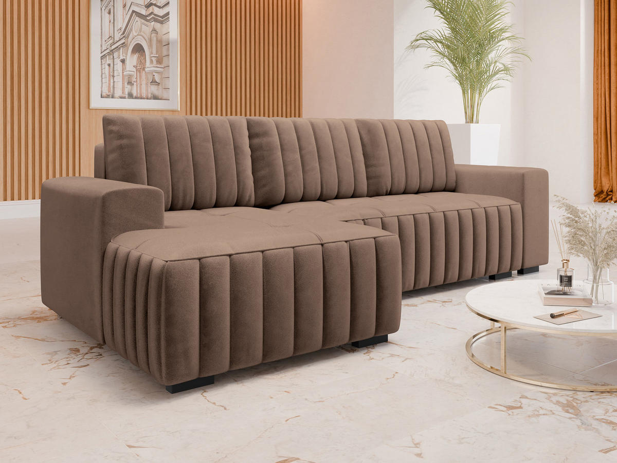 ECKSOFA Hugo, Seite: Links - Dunkelbraun/Braun, Holz/Textil (240/140cm)