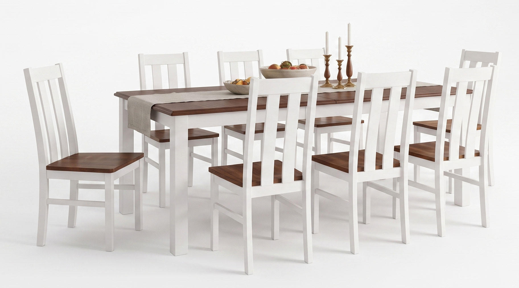 ESSZIMMER-SET Belluno Elegante 9-tlg Kiefer Weiß / Gebeizt Nussbaum 150-197 / 93 / 96cm - Nussbaumfarben/Weiß, Holz (197/96/93cm) - Feldmann-Wohnen