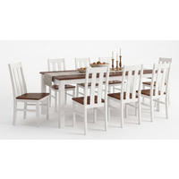 ESSZIMMER-SET Belluno Elegante 9-tlg Kiefer Weiß / Gebeizt Nussbaum 150-197 / 93 / 96cm - Nussbaumfarben/Weiß, Holz (197/96/93cm) - Feldmann-Wohnen
