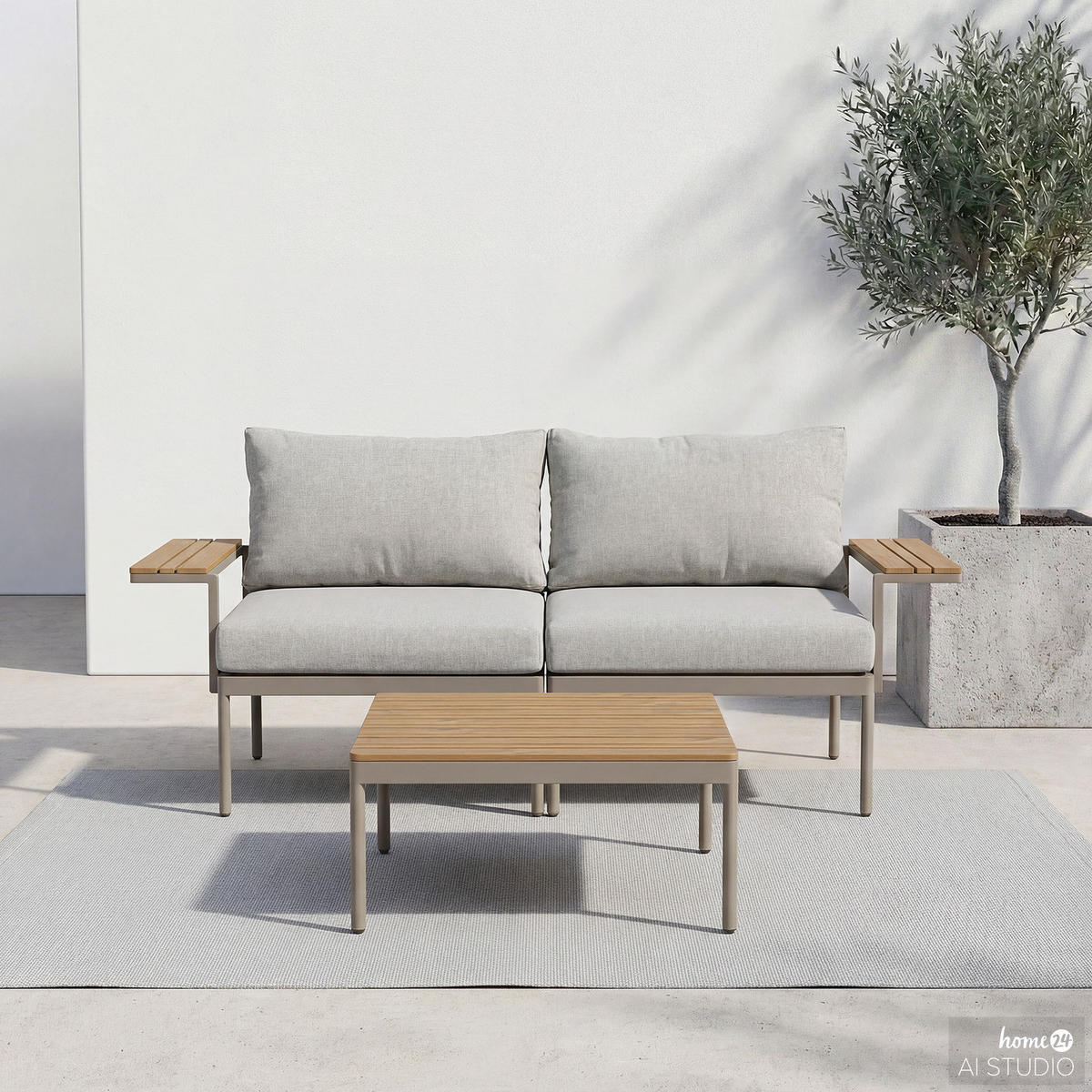 MODULARES LOUNGESET - 3-teilig - Stahl / Olefin - Beige, Kunststoff/Textil - home24