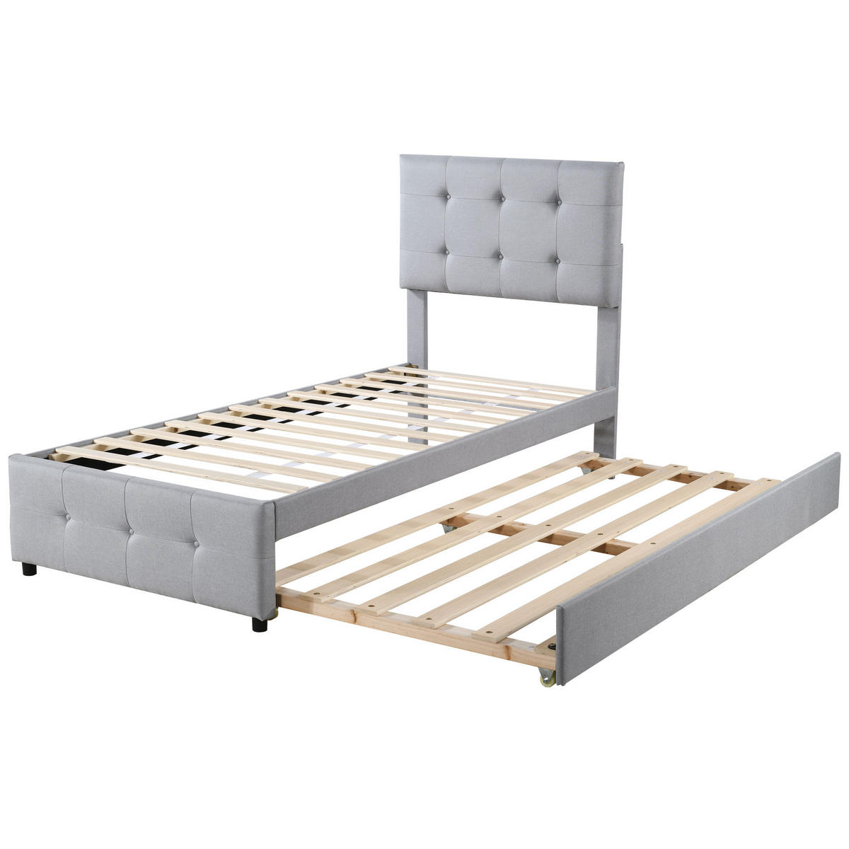 POLSTERBETT 90/200 cm grau mit ausziehbarem Bett und verstellbarem Kopfteil - Grau, Textil (90/200cm) - OKWISH