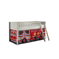 KINDERBETT Karyl 208x114x135 Massivholz Weiß Textilset Feuerwehr - Weiß/Dunkelrot, Holz (90/200cm) - 58aufmkessel
