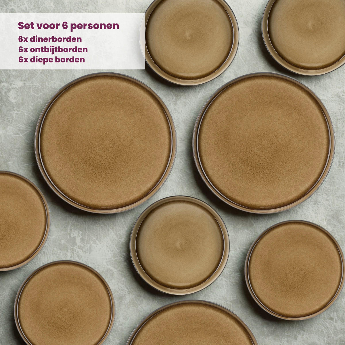 GESCHIRRSET6 PERSONEN GESCHIRRSETQuintana Amber 18-teilig / 6 Personen - 6 Speiseteller, 6 SUPPENTELLER und 6 FRÜHSTÜCKTELLER - Braun, Keramik (2/2/1cm) - Cosy & Trendy