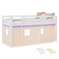 HOCHBETT 90/200 cm in weiß mit Lattenrost + Matratze + Bettvorhang Peach - Beige/Violett, Holz/Textil (90/200cm) - Homestyle4u