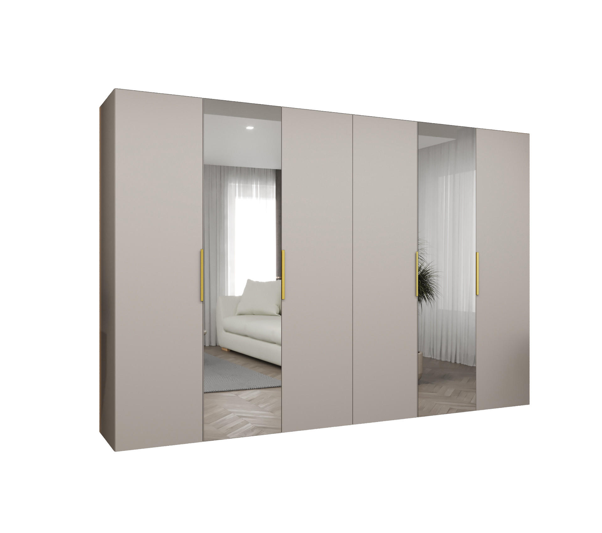 DREHTÜRENSCHRANK 202/300/52 6-türig - Kaschmir/Goldfarben, Holz (300/202/52cm) - MÖBEL KRYSPOL