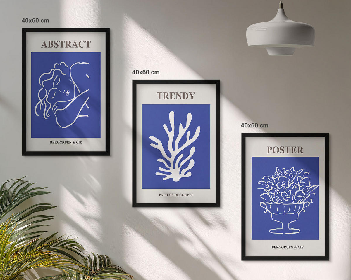 WANDBILDER 3er-Set - 40x60 cm Schwarzer Rahmen - Stilvolle blaue Poster - Schwarz, Kunststoff (40/60cm) - ArtPrintCave
