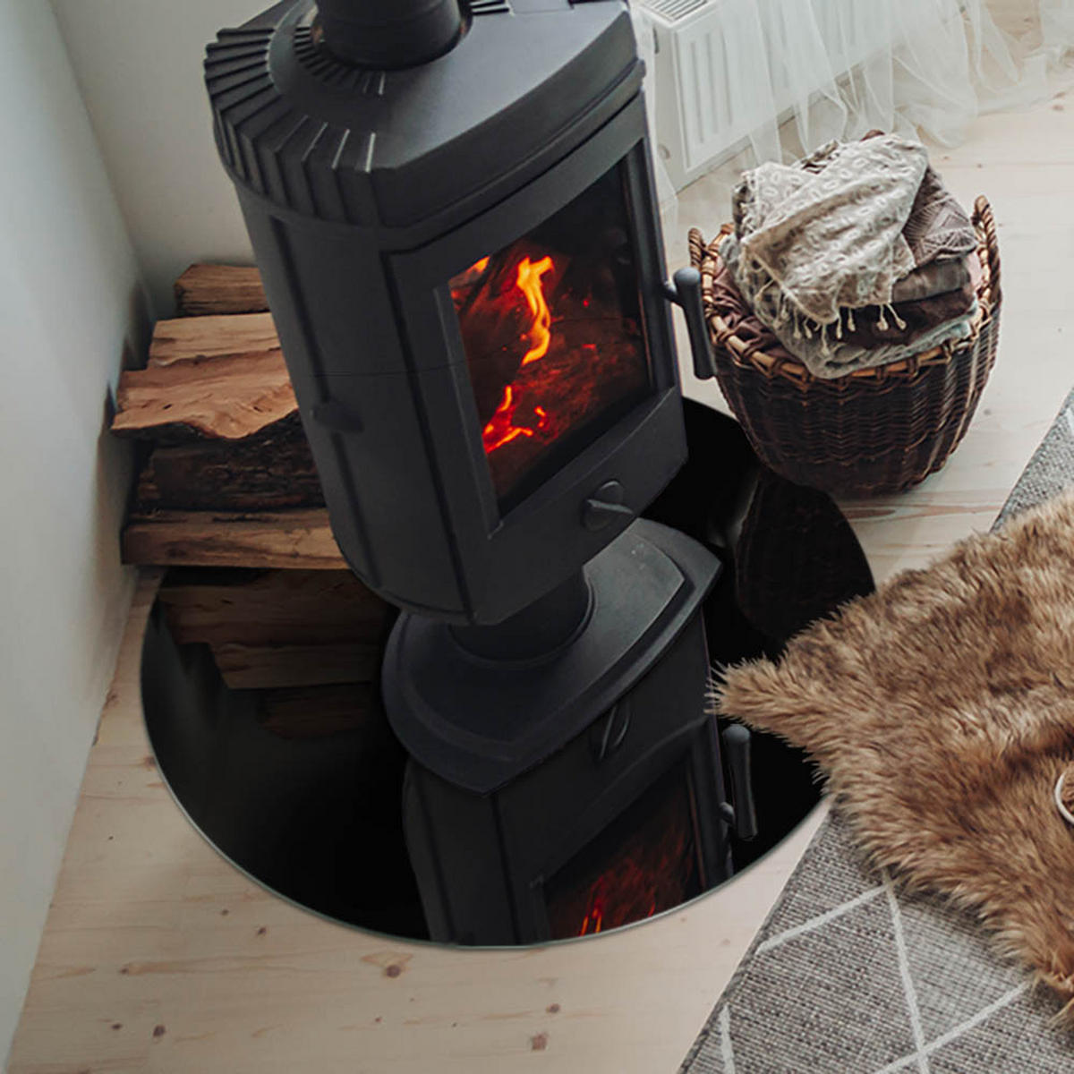 GLASPLATTE für Kamin Ø 70 cm Schwarz - Schwarz, Glas (70/70/0.4cm) - ArtPrintCave