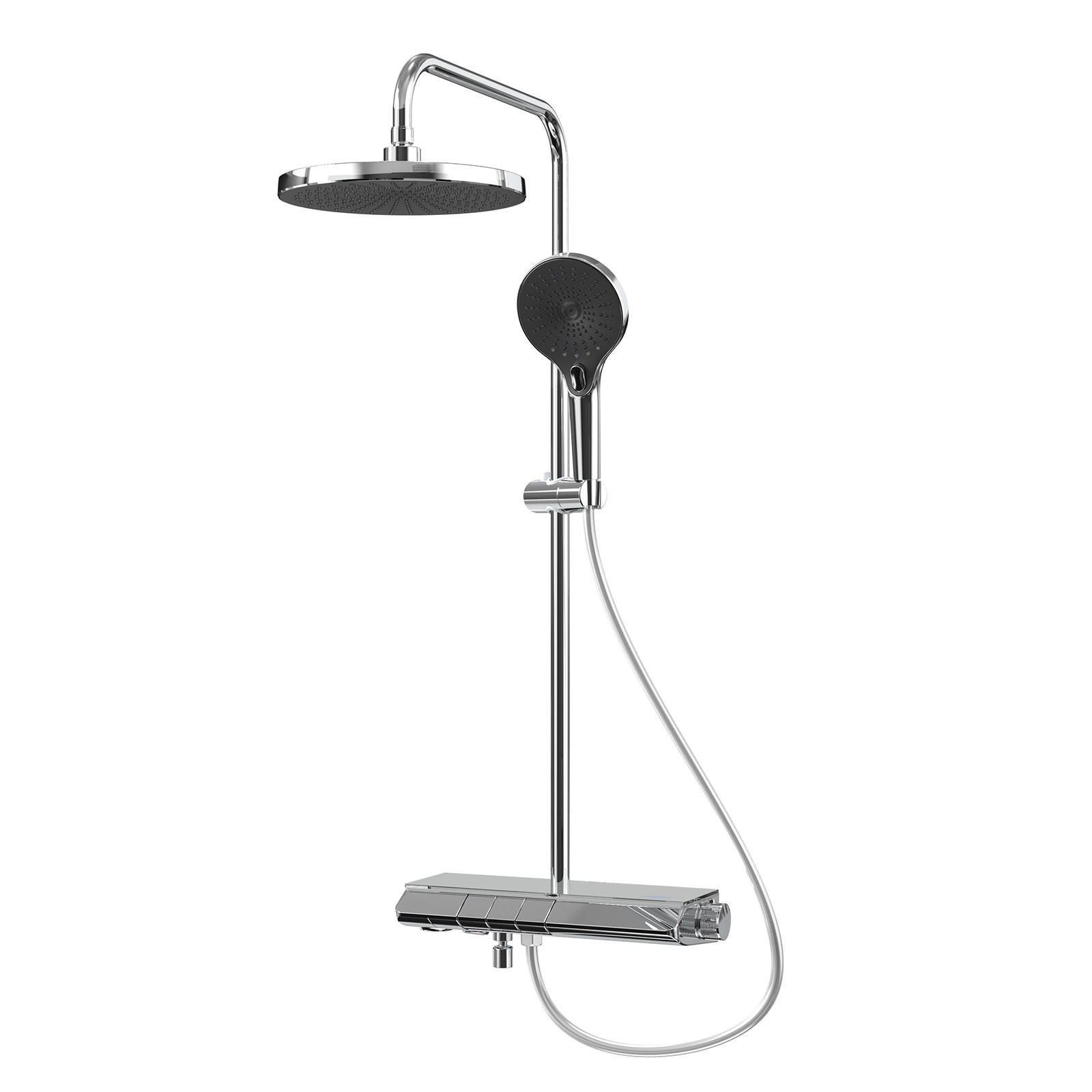 ÜBERKOPFBRAUSESET mit Thermostat Chrom 3 Strahlarten Hohe Konfiguration - Chromfarben, Metall (37.5/110/42cm) - EMKE