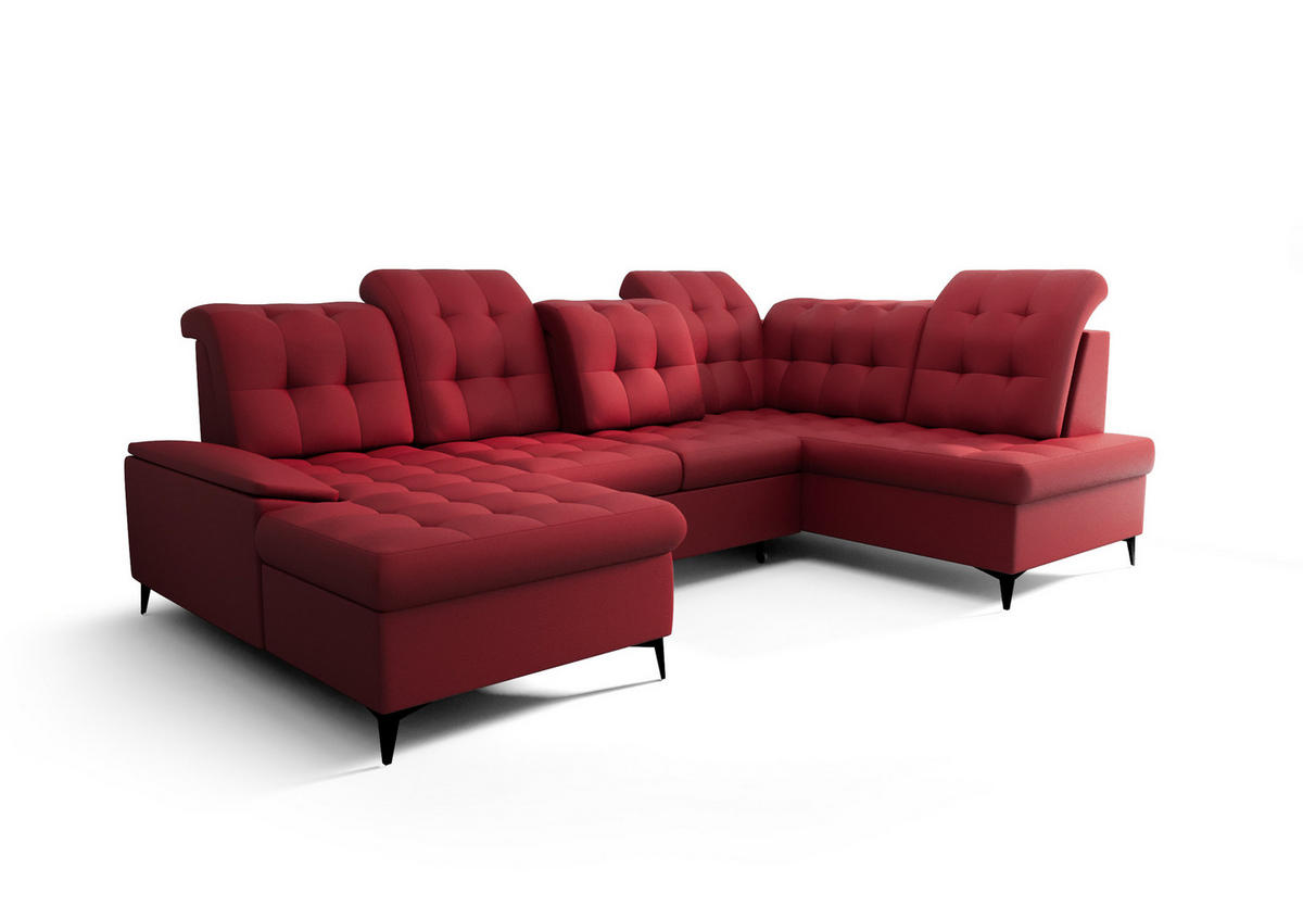 WOHNLANDSCHAFT KONGO RBN17, Eckcouch in U-Form mit Schlaffunktion, Farbe: Rot, Kunstleder, Ottomane Links - Rot, Textil (343/107/210cm) - O-Sofa