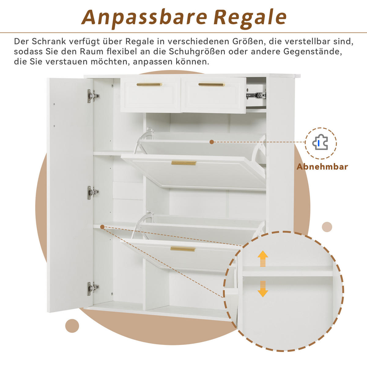 SCHUHSCHRANK mit verstellbaren Regalen und Schubladen, Weiß - Weiß, Holzwerkstoff (24/107/95cm) - Urban Meuble