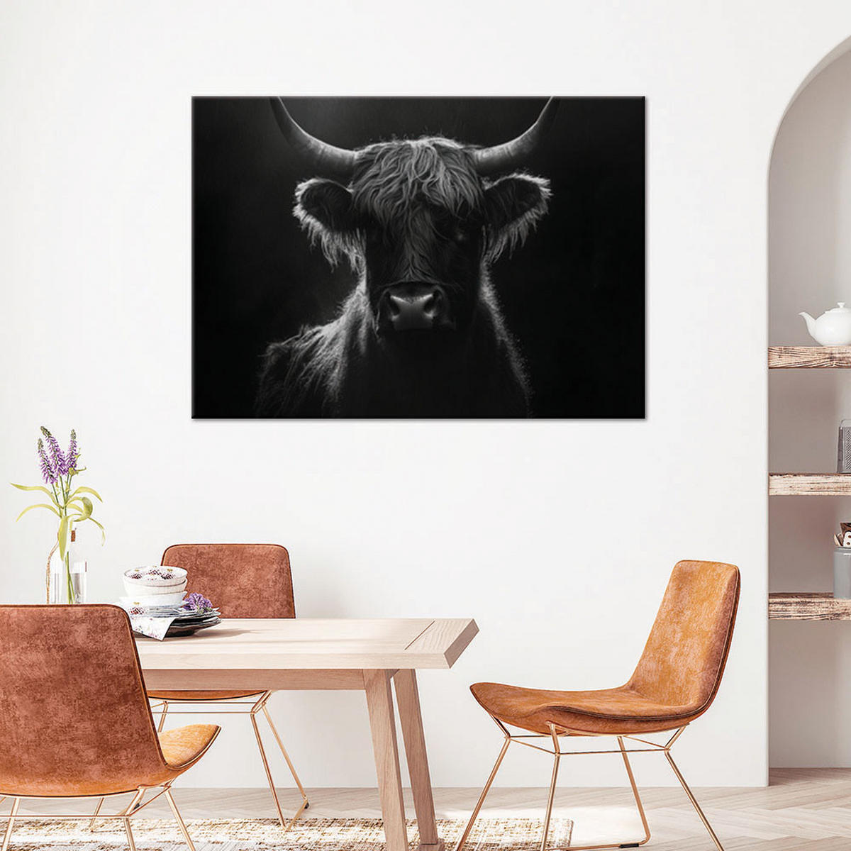 WANDBILD schottische kuh schwarz und weiß - Schwarz, Textil (60/40cm) - Feeby