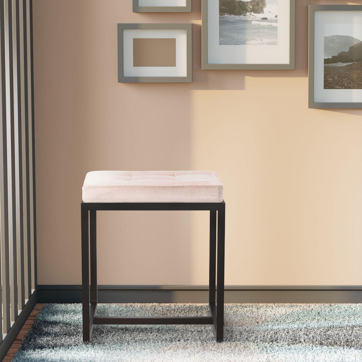 SITZWÜRFEL eckig 40/40/48 cm Samt creme - Creme/Schwarz, Textil/Metall (40/48/40cm) - CLP