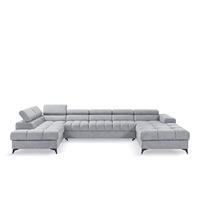 ECKSOFA PUDDING MAXI U Links mit Schlaffunktion 125x330 Velours Hellgrau - Hellgrau/Schwarz, Holz/Textil (203/421cm) - Muffo