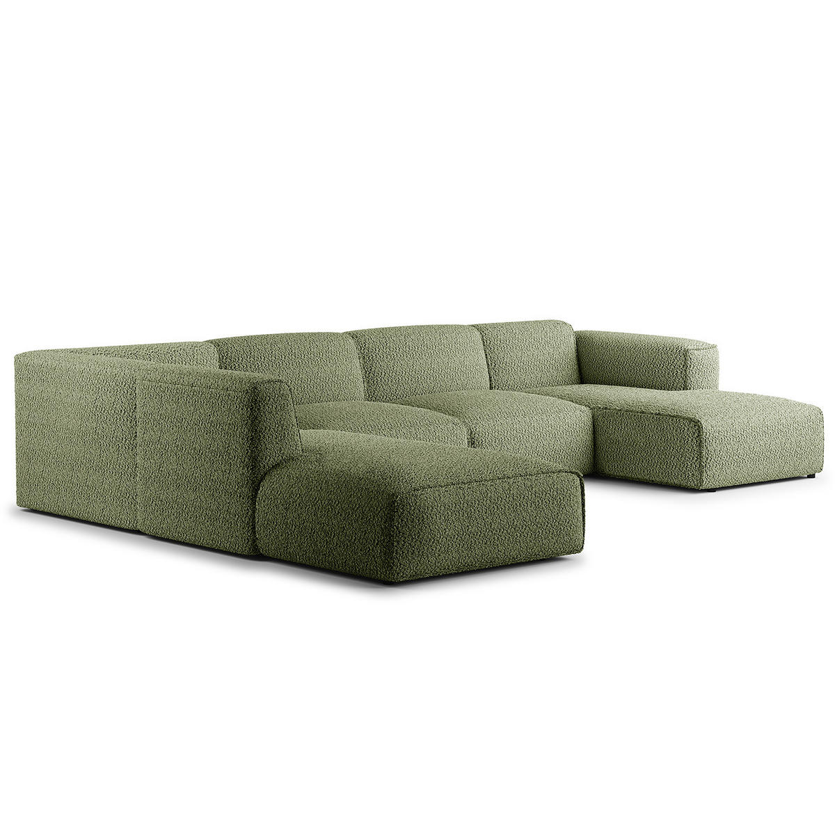 WOHNLANDSCHAFT mit Longchair - Schwarz/Grün, Kunststoff/Textil (325/71/235cm) - home24