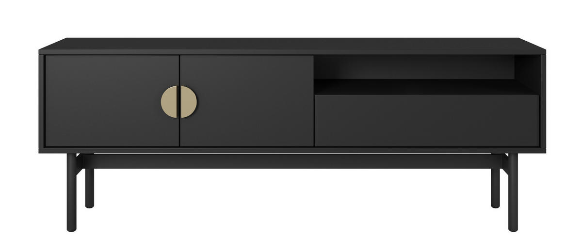 TV-SCHRANK Stoon Schwarz mit Schublade 154 cm - Goldfarben/Schwarz, Holzwerkstoff/Metall (154/57/38cm) - Selsey