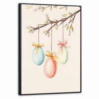 LEINWAND Bilder mit Rahmen - Osterkuchen - Schleife - Eier - 50x70 - Creme, Textil (50/70cm) - MuchoWow