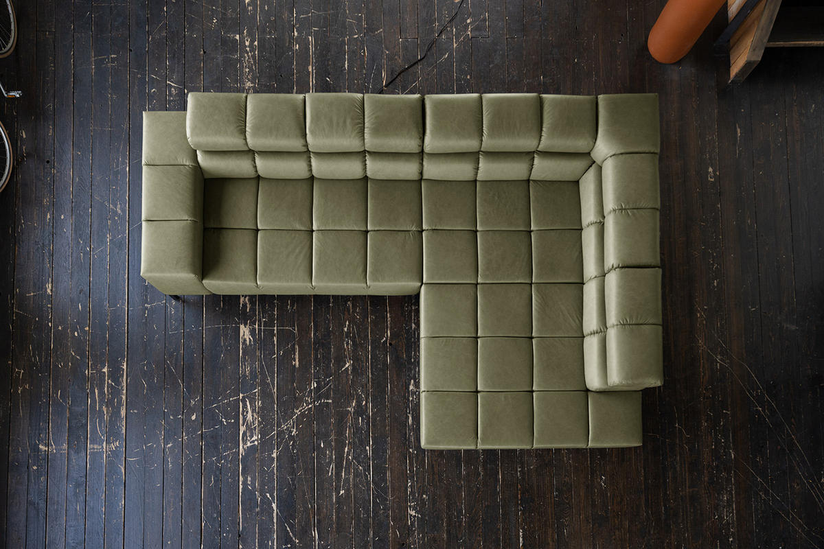 ECKSOFA NELSON Grün Leder - Schwarz/Olivgrün, Leder/Metall (321/216cm) - KAWOLA