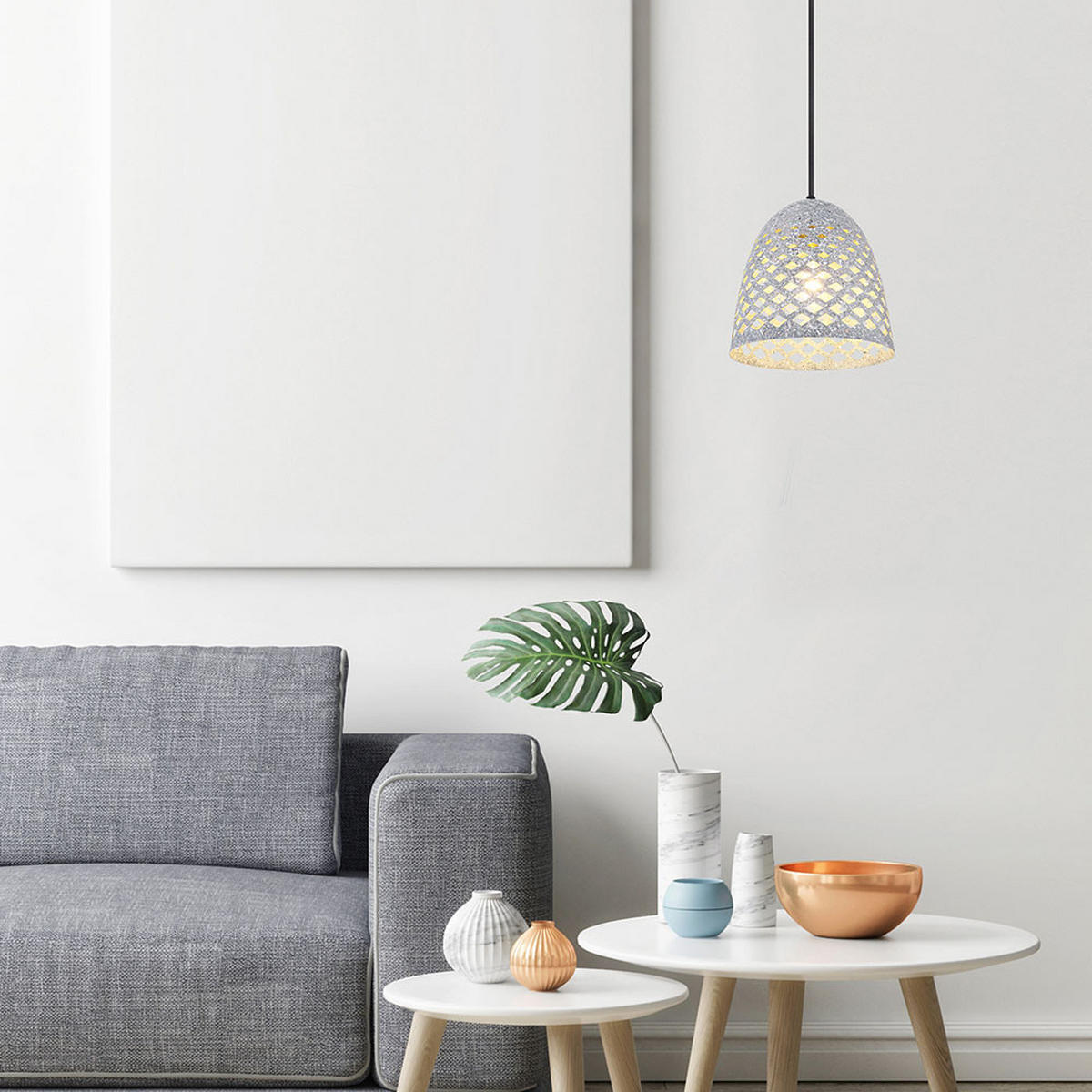 HÄNGELEUCHTE Metall Grau Marmoroptik - Grau, Metall (22/22/120cm)