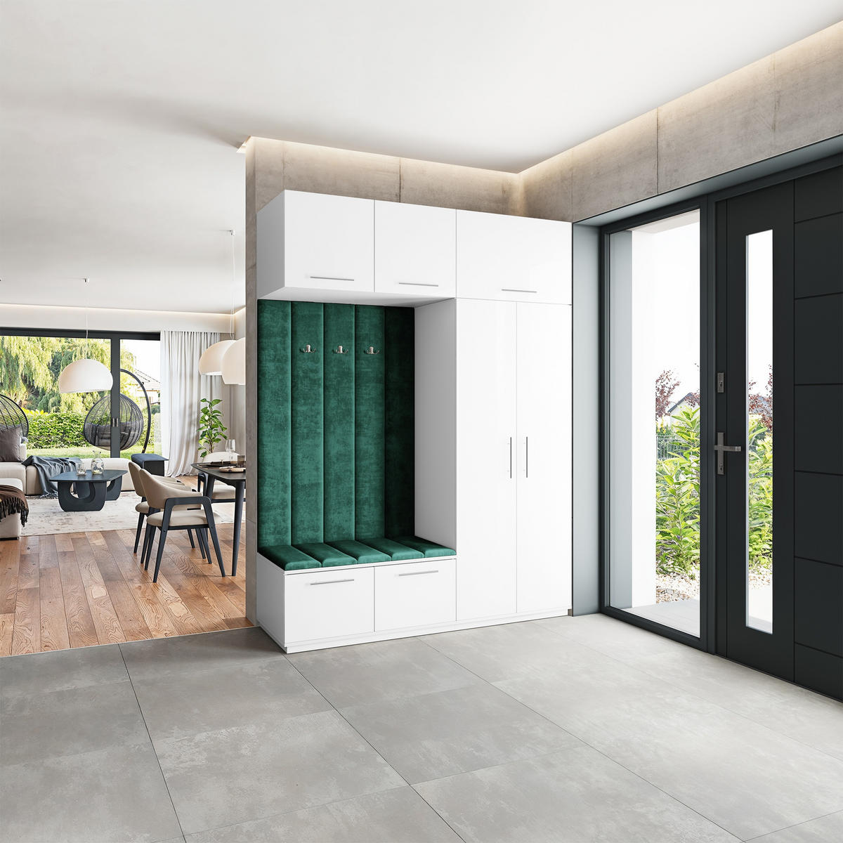 GARDEROBENSCHRANK REMA 180/240/60 cm Modern Garderobe-Set Weiß - Weiß/Grün, Holzwerkstoff (180/240/60cm) - MASSENO