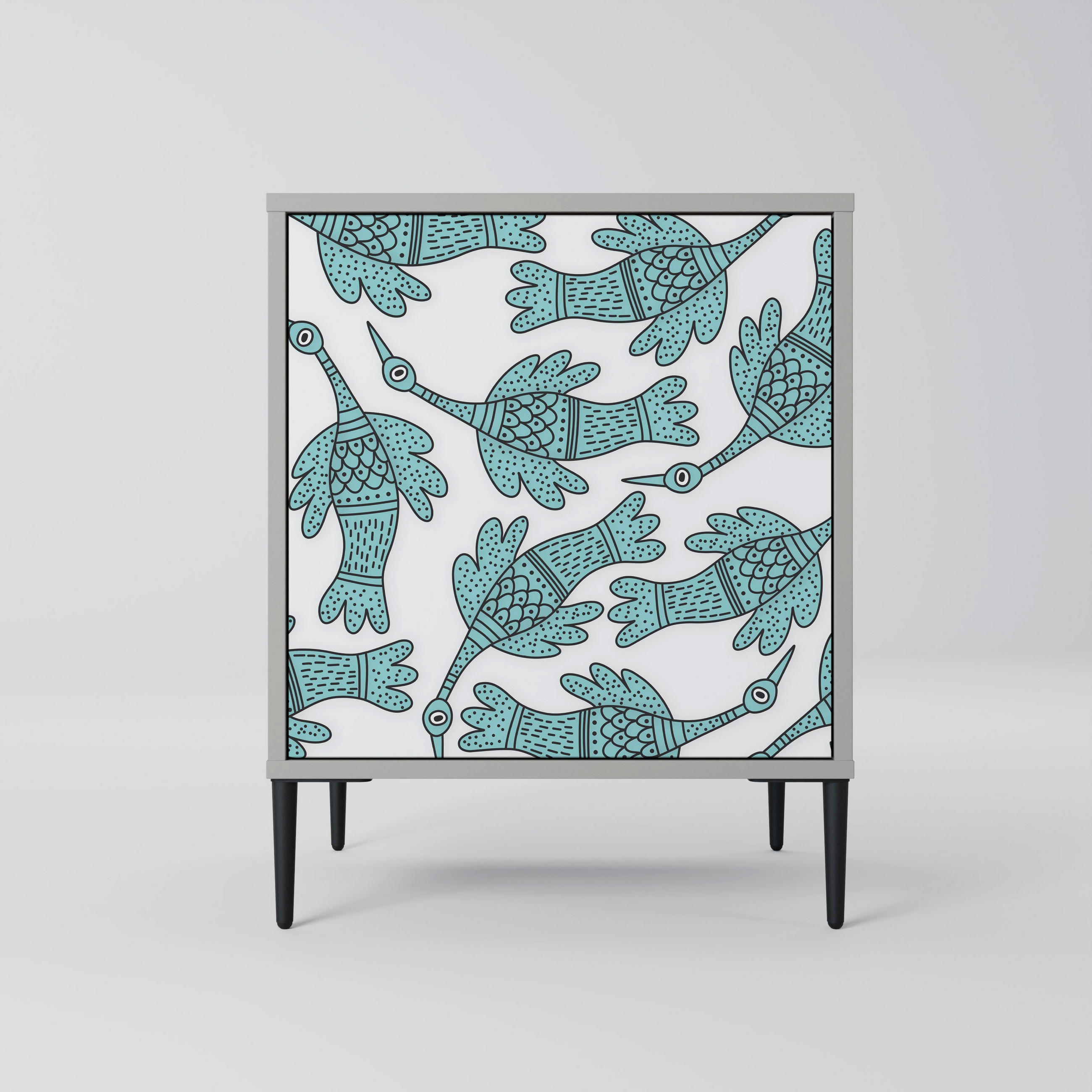 SIDEBOARD WATERSPOUT SONGIBIRD, Grau, 57,5x42x72,5 cm, Schwarze Metallfüße - Multicolor/Schwarz, Holzwerkstoff/Metall (57.5/72.5/42cm) - SpaceRebels