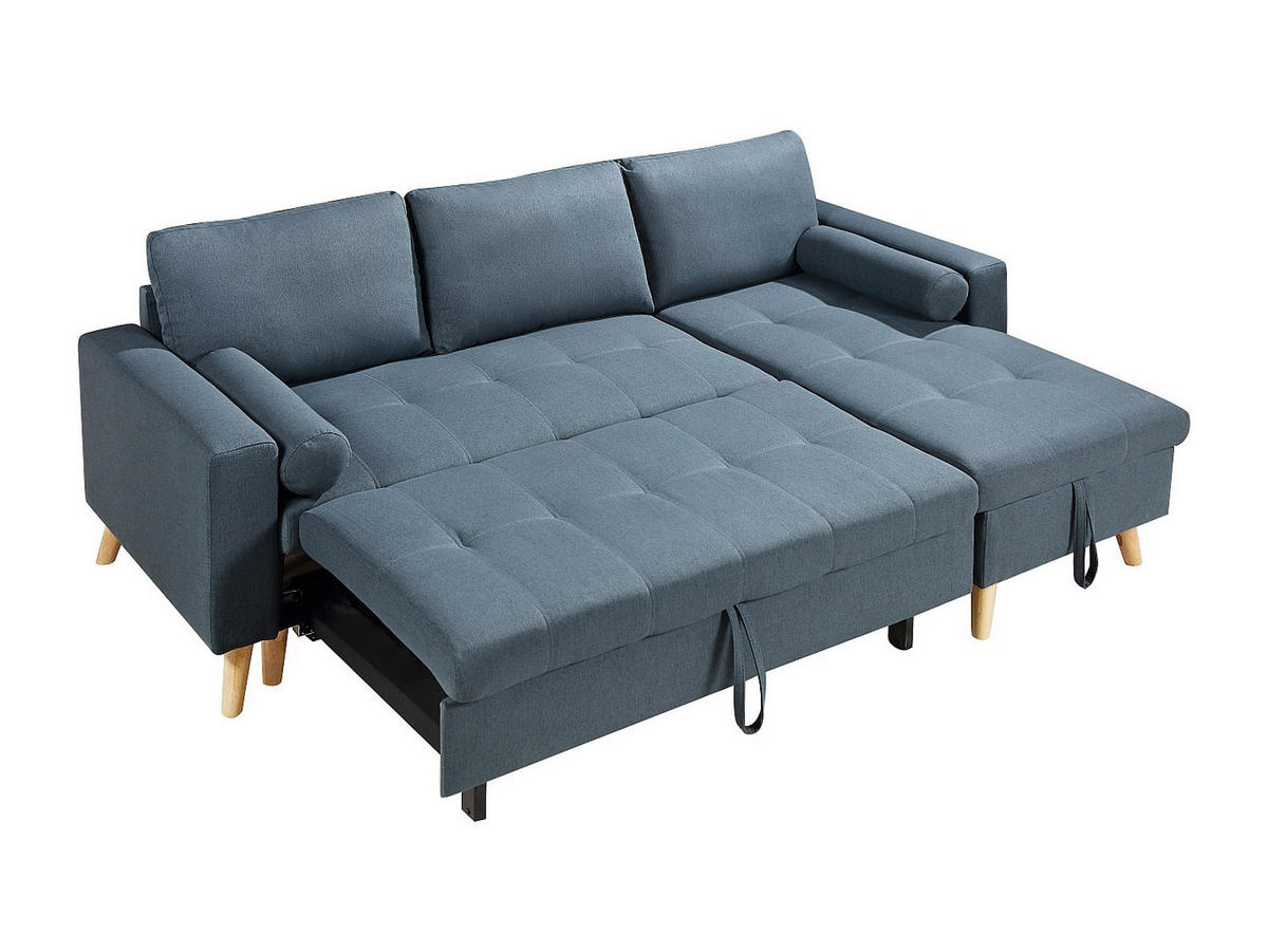ECKSOFA mit Schlaffunktion & Bettkasten – Stoff – Türkisblau – KORI - Blau, Textil (225/146cm) - Vente-Unique