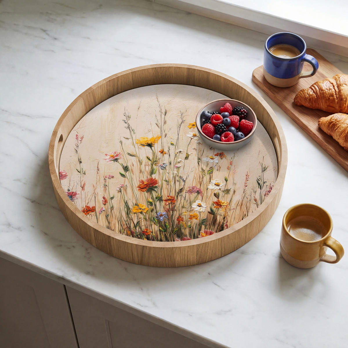 TABLETT - Wildblumen - Pinselstriche - Ruhig - 40x40 cm - Multicolor, Holz (40/5/5cm) - OnlyWow