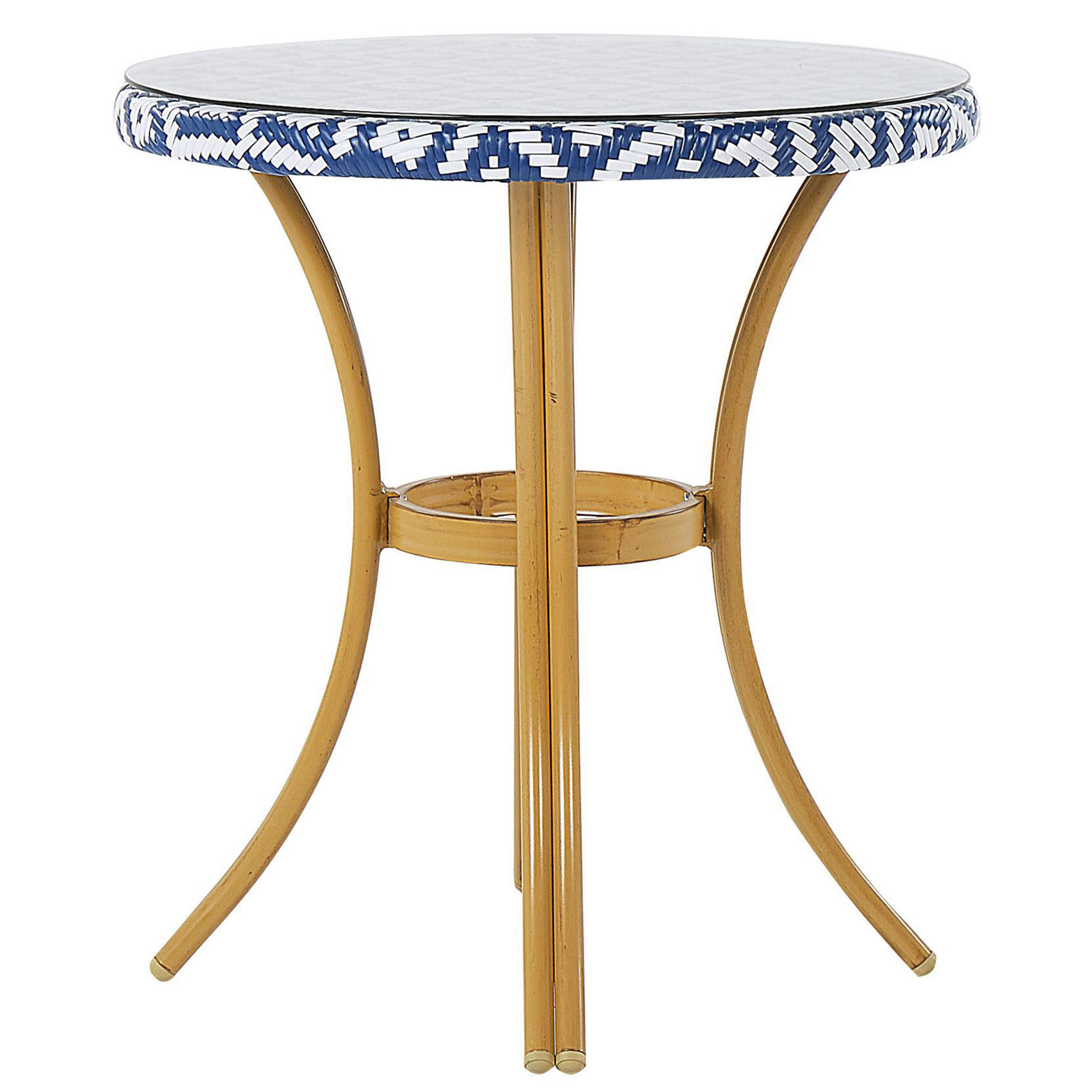 GARTENTISCH Rattan blau/weiß 70 cm Rifreddo - Blau/Weiß, Kunststoff (70/70/76cm) - Beliani