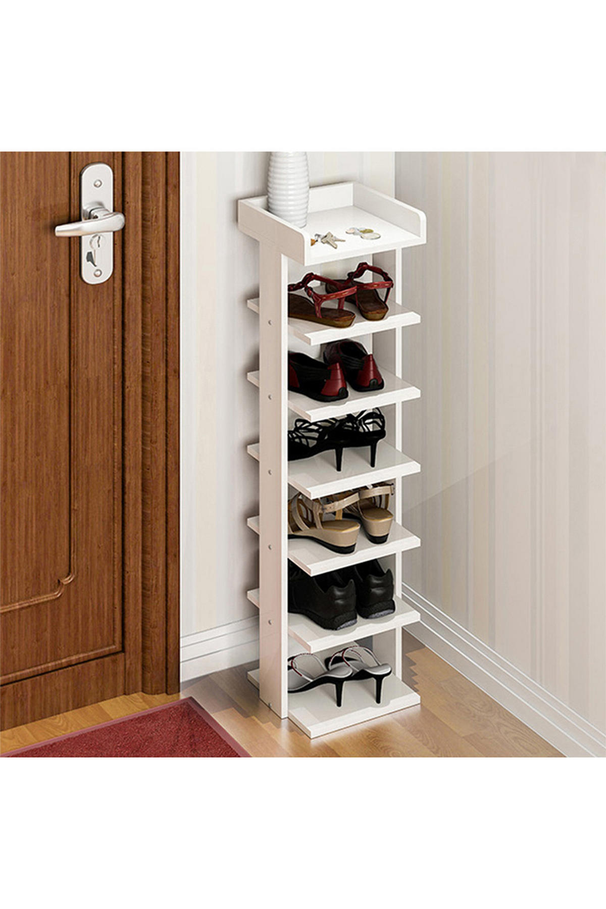 SCHUHREGAL 7-Stufige aus MDF in Weiß Stabile Konstruktion Offene Ablage Platzsparendes Design 25 x 27 x 104 cm - Weiß, Kunststoff (25/104/27cm) - Livingandhome