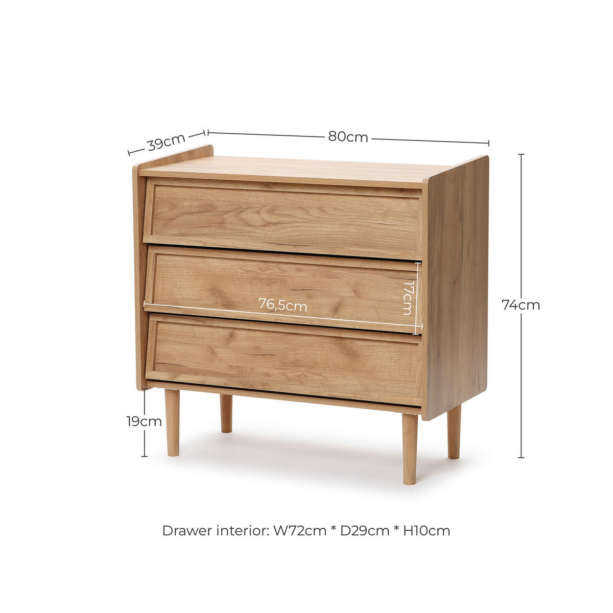 SIDEBOARD Holz mit 3 Schubladen - Braun, Holz/Holzwerkstoff (80/74/39cm) - Hometopia