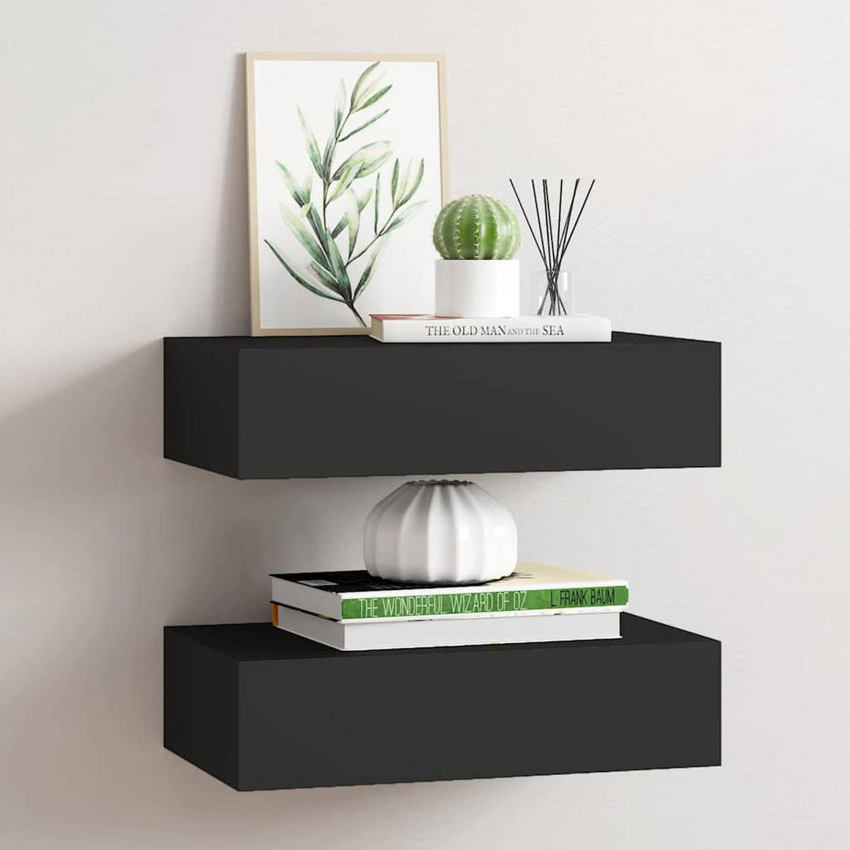 WANDREGALE Mit Schubladen 2Er Set Schwarz 40/23,5/10 Cm Mdf - Schwarz, Holzwerkstoff (23.5/10/40cm) - vidaXL